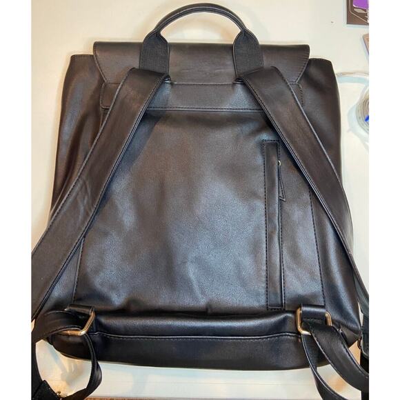 Vegan Leather Laptop Backpack - Black for Office Smart Casual Zipper - Picture 2 of 4